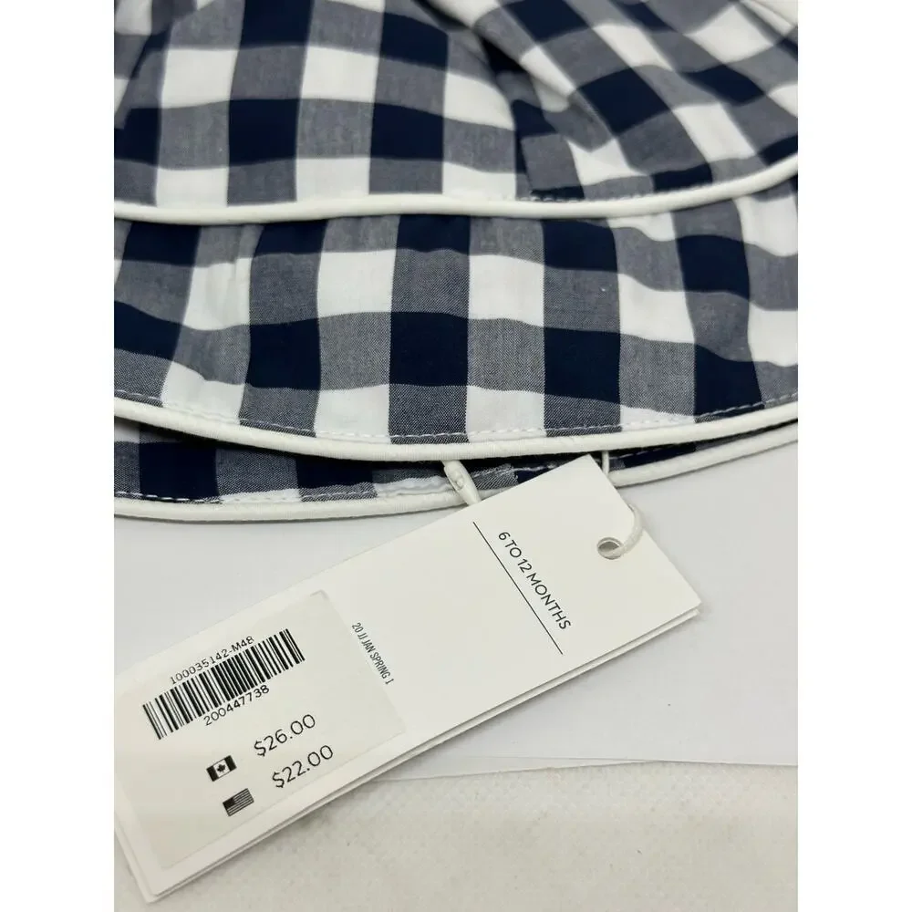 JANIE AND JACK Navy Blue Gingham Plaid Check Bucket Hat Preppy - 6-12 mos - NWT